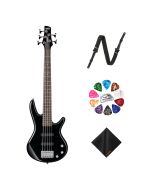 Ibanez GSRM25BK 5-String Right-Hand Bass with POWERPAD Strap, Waith Picks & Cloth, Black Finish