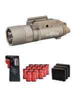 SureFire X300T-B Turbo Tan Light with Thumbscrew, 12×123A Batteries, Tester & 3 Cases Bundle