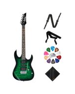 Ibanez Right-Hand Electric Guitar (Transparent Emerald Burst) Kit – Strap, Capo, Picks Organizer & Cloth Included