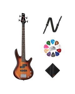 Ibanez GSRM20 miKro Short-Scale 4-String Right-Hand Bass with POWERPAD Strap, Waith Picks & Cloth, Brown Sunburst
