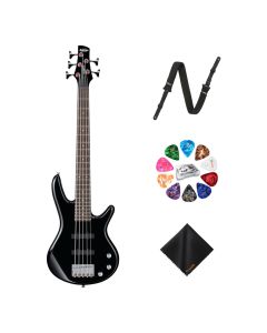 Ibanez GSRM25BK 5-String Right-Hand Bass with POWERPAD Strap, Waith Picks & Cloth, Black Finish