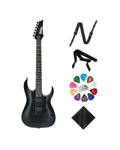Ibanez 6-String Solid-Body Electric Guitar Kit with Strap, Capo, Picks Set & Cloth, Right-Handed, Black Night