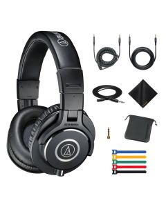 Audio-Technica ATH-M40x Headphones Bundle with 25ft Hosa Extension, Coiled/Straight Cables & Ties