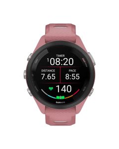 Garmin Forerunner® 265S Smaller-Sized Running Smartwatch, 1.1-Inch AMOLED Display, Black Bezel with Light Pink Case and Light Pink/Whitestone Silicone Band