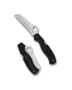 Spyderco Atlantic Salt® Black FRN Handle Knife, H-2 Steel Serrated Sheepfoot Blade with Back Lock