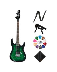 Ibanez Right-Hand Electric Guitar (Transparent Emerald Burst) Kit – Strap, Capo, Picks Organizer & Cloth Included