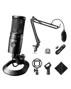 Audio-Technica USB Cardioid Condenser Mic Studio Kit: Boom Arm, Shock Mount, Pop Filter & Adapters