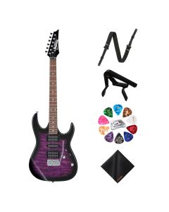 Ibanez Right-Hand Electric Guitar (Transparent Violet Sunburst) Kit – Strap, Capo, Picks Organizer & Cloth Included