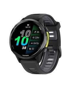 Garmin Forerunner® 970 Running Smartwatch with GPS, Carbon Gray DLC Titanium with Black Case and Black/Translucent Whitestone Band