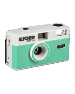 Ilford Sprite 35-II Reusable 35mm Film Camera with 31mm f/9 Lens and Built-In Flash, Silver and Teal