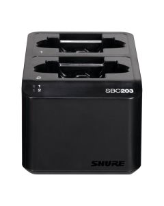 Shure SBC203 Dual Docking Charger for SB903 Batteries & SLX-D Mics – AC/USB Powered, Fast Charge
