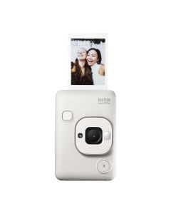 Fujifilm INSTAX MINI Liplay Hybrid Instant Camera, 28mm f/2 Lens, Bluetooth, QR Audio, Misty White