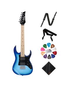 Ibanez miKro GRGM21M Electric Guitar (Blue Burst) Kit – Strap, Capo, Picks & Cleaning Cloth Included