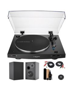 Audio-Technica LP3XBT Fully Auto Bluetooth Turntable Set w/ Bookshelf Speakers & Vinyl Cleaning Kit