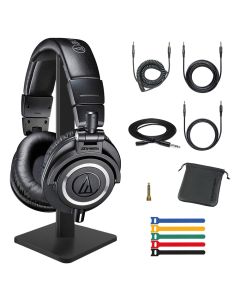 Audio-Technica ATH-M50x Headphones Studio Bundle: 25ft Hosa Extension Cable, Headphone Stand & Ties