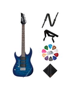 Ibanez Left-Hand Electric Guitar (Transparent Blue Burst) Kit – Strap, Capo, Picks Organizer & Cloth Included