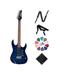 Ibanez Right-Hand Electric Guitar (Transparent Blue Burst) Kit – Strap, Capo, Picks Organizer & Cloth Included