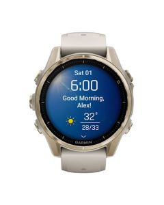 Garmin Fenix 8-43mm AMOLED Premium Multisport GPS Smartwatch, Sapphire, Soft Gold with Fog Gray/Dark Sandstone Silicone Band