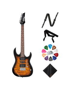 Ibanez Right-Hand Electric Guitar (Sunburst) Kit – Strap, Capo, Picks Organizer & Cloth Included