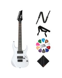 Ibanez GRG7221MWH 7-String Electric Guitar Kit with Strap, Capo, Picks Set & Cleaning Cloth, White