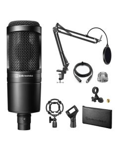 Audio-Technica AT2020 Cardioid Condenser Mic Bundle w/ Boom Arm, Shock Mount, Pop Filter & XLR Cable