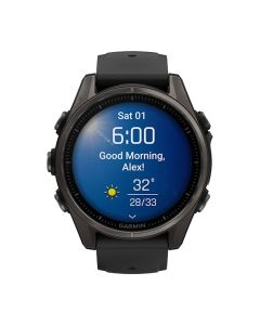Garmin Fenix 8-43mm AMOLED Premium Multisport GPS Smartwatch, Sapphire, Carbon Gray DLC Titanium with Black/Pebble Gray Silicone Band