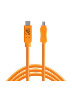 Tether Tools TetherPro 15' USB-C to 2.0 Mini-B 8-Pin Cable, 480 Mbps, High-visibility Orange